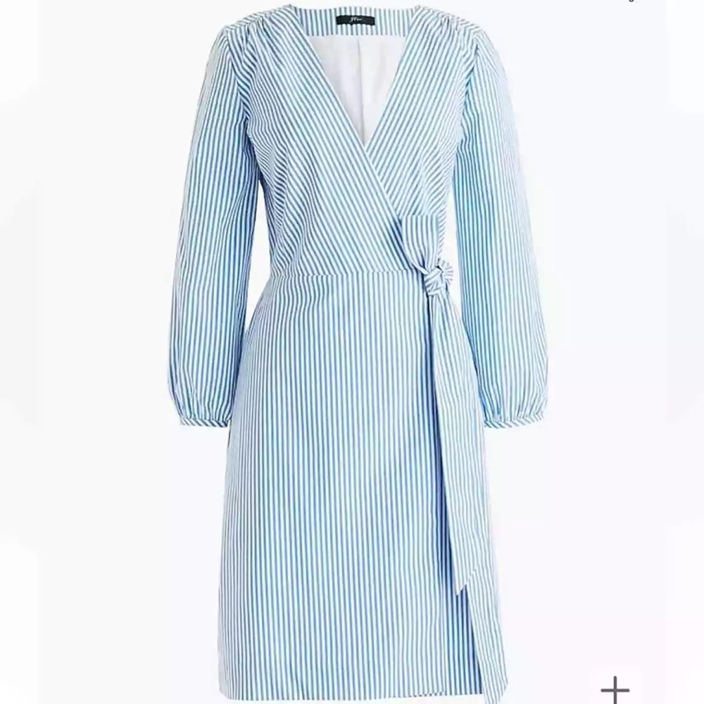 Jcrew blue and white pinstripe wrap dress, size 0